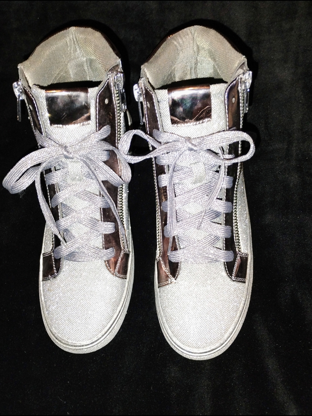 Lauren Lorraine Skippy Metallic Silver Glitter High Top Zip Sneaker Size 8